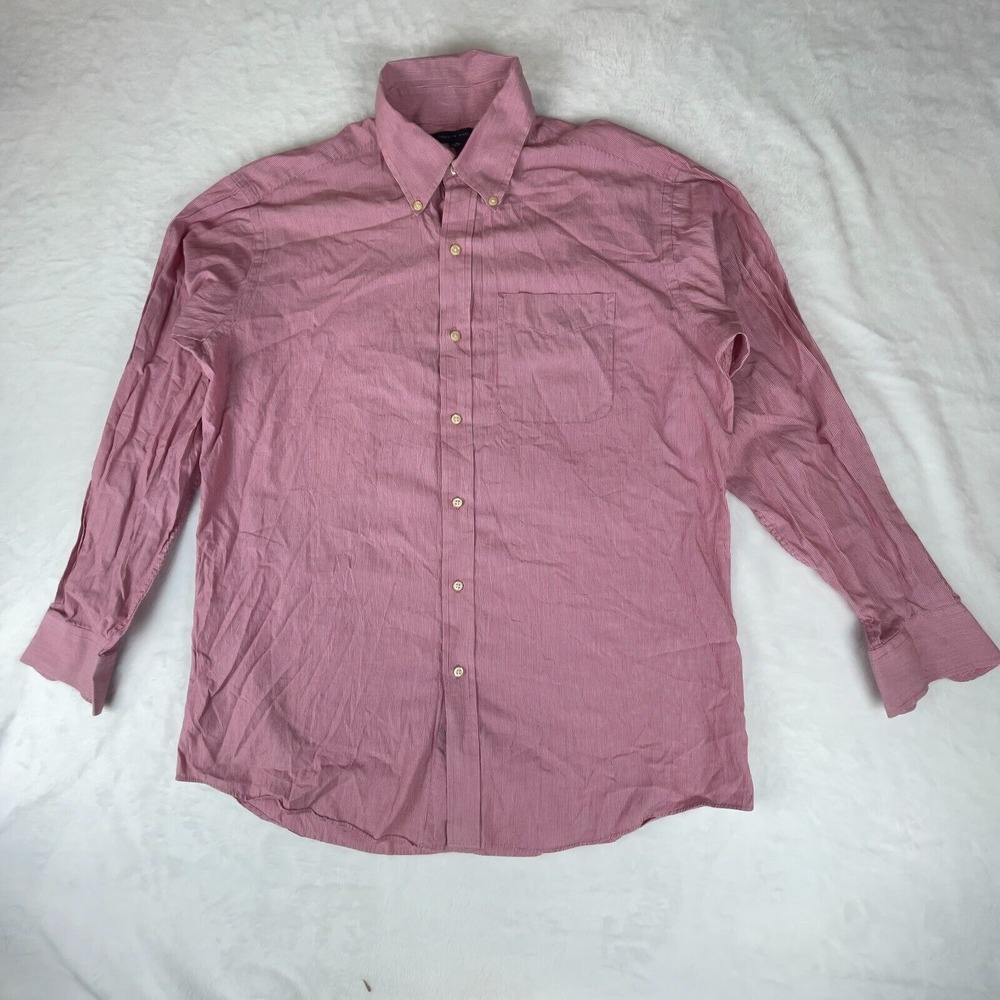 Tommy Hilfiger Dress‎ Shirt Men's Large Pink Striped Tailored Fit Button Down